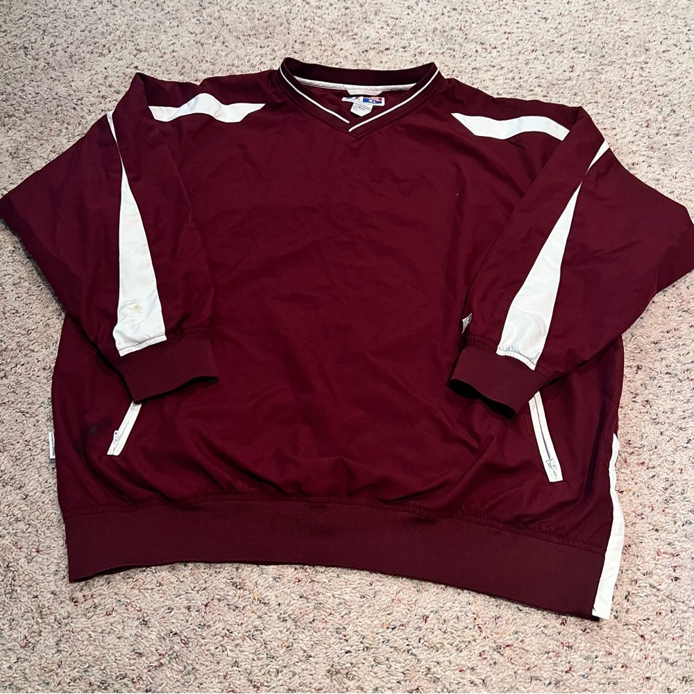 Retro Burgundy and White Crewneck Jacket